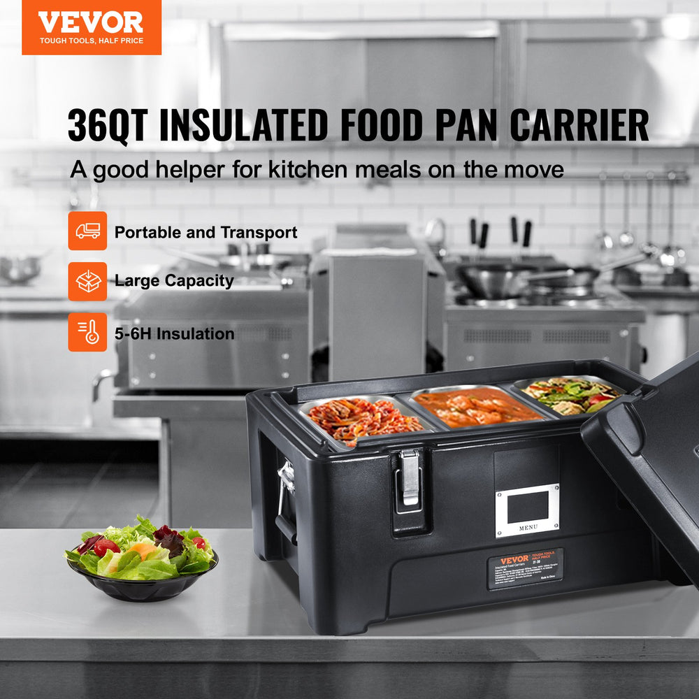 Vevor Insulated Food Pan Carrier 36 QT Stackable Catering Hot Box with 3 Pans New