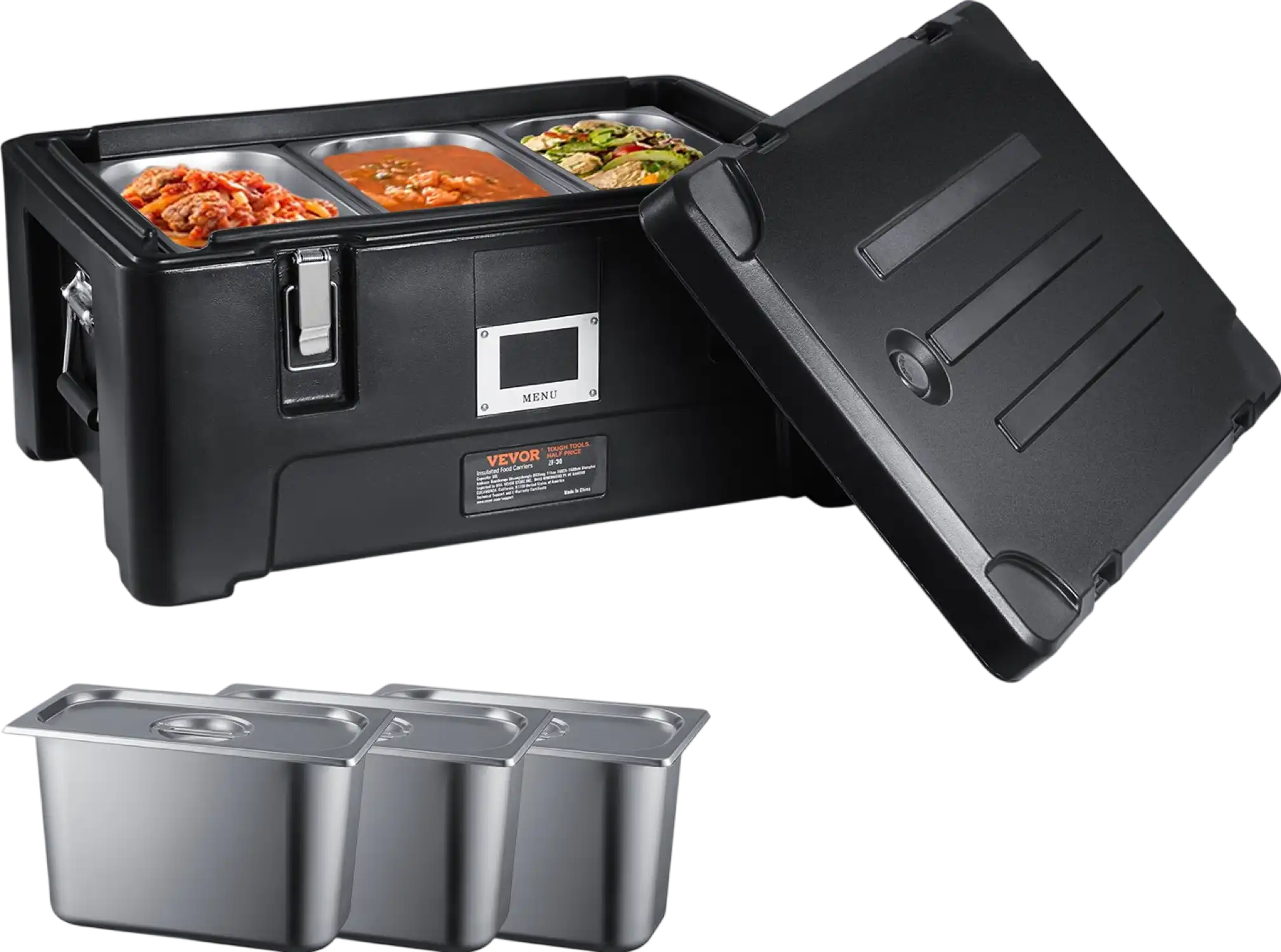 Vevor Insulated Food Pan Carrier 36 QT Stackable Catering Hot Box with 3 Pans New