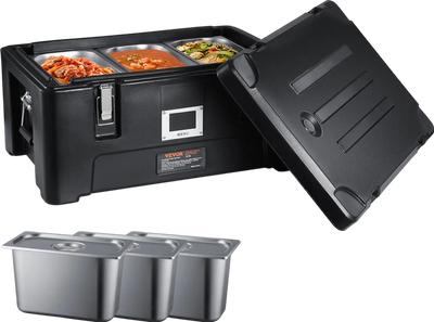 Vevor Insulated Food Pan Carrier 36 QT Stackable Catering Hot Box with 3 Pans New