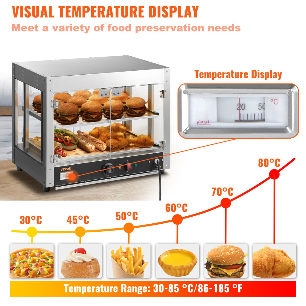 Vevor 2-Tier Commercial Food Warmer Countertop Cabinet with Water Tray New