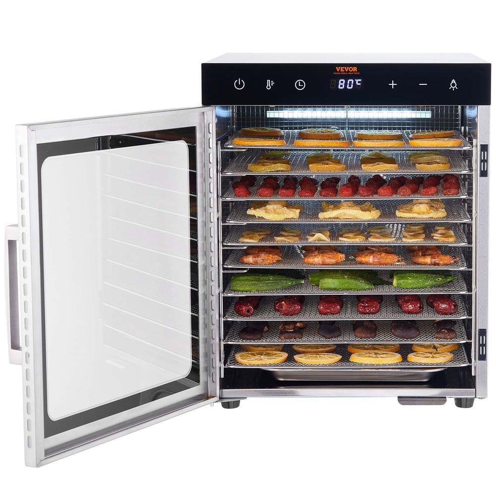 Vevor Food Dehydrator 800W with Digital Adjustable Timer and Temperature 10 Drying Trays New