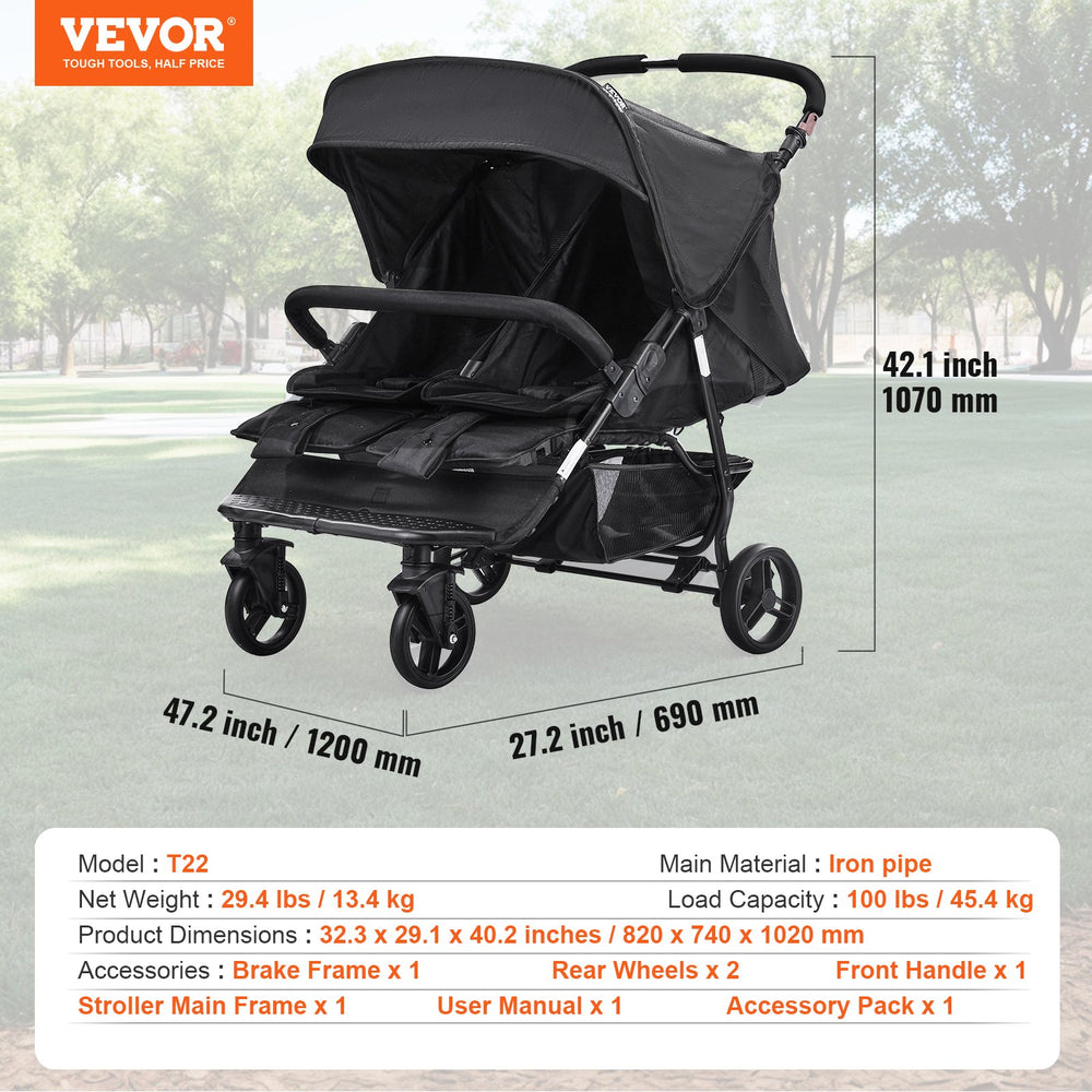 Vevor Double Stroller Side-by-Side Foldable Lightweight New