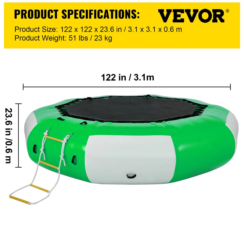 Vevor Inflatable Water Trampoline 10 ft. Round with Rope Ladder New