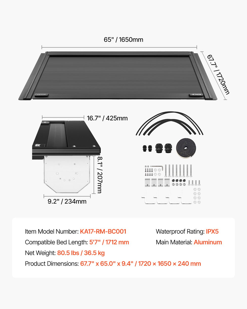 Vevor Hard Tonneau Cover 5.7 ft Retractable for Dodge Ram 1500 New