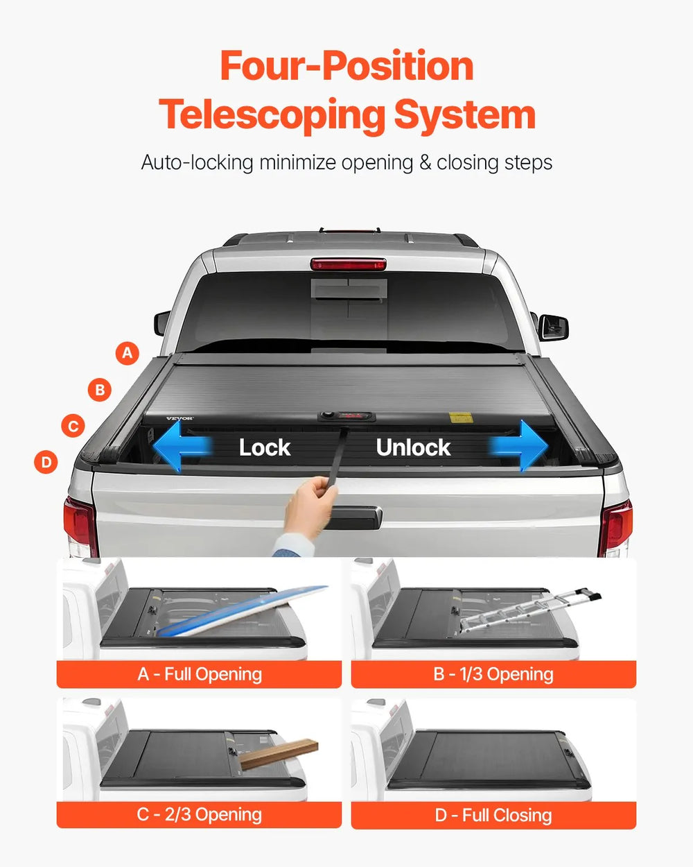 Vevor Retractable Tonneau Hard Cover 5 Ft. for Toyota Tacoma New