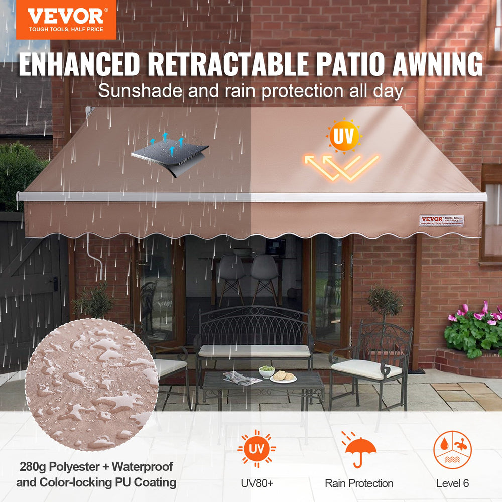 Vevor Manual Retractable Patio Awning 12' x 10' Outdoor Sun Shade Water-Resistant New