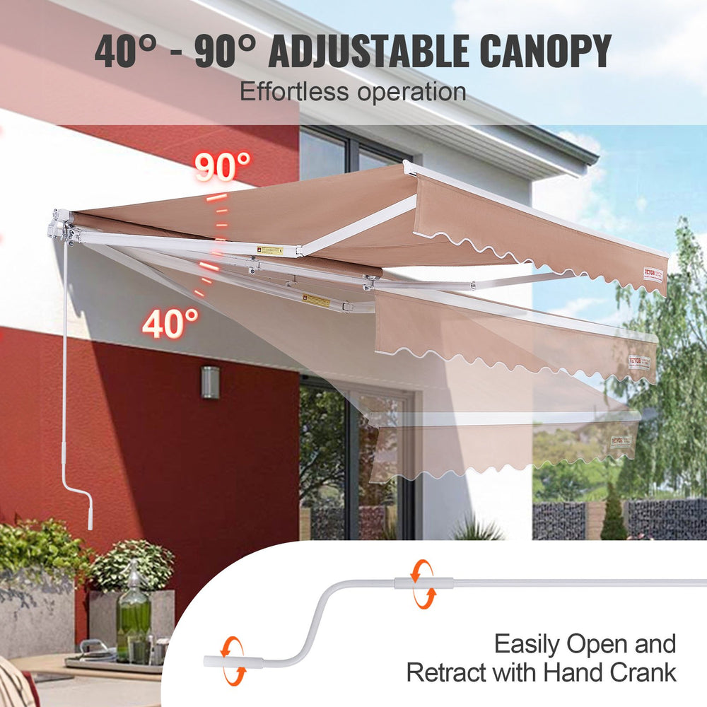 Vevor Manual Retractable Patio Awning 12' x 10' Outdoor Sun Shade Water-Resistant New