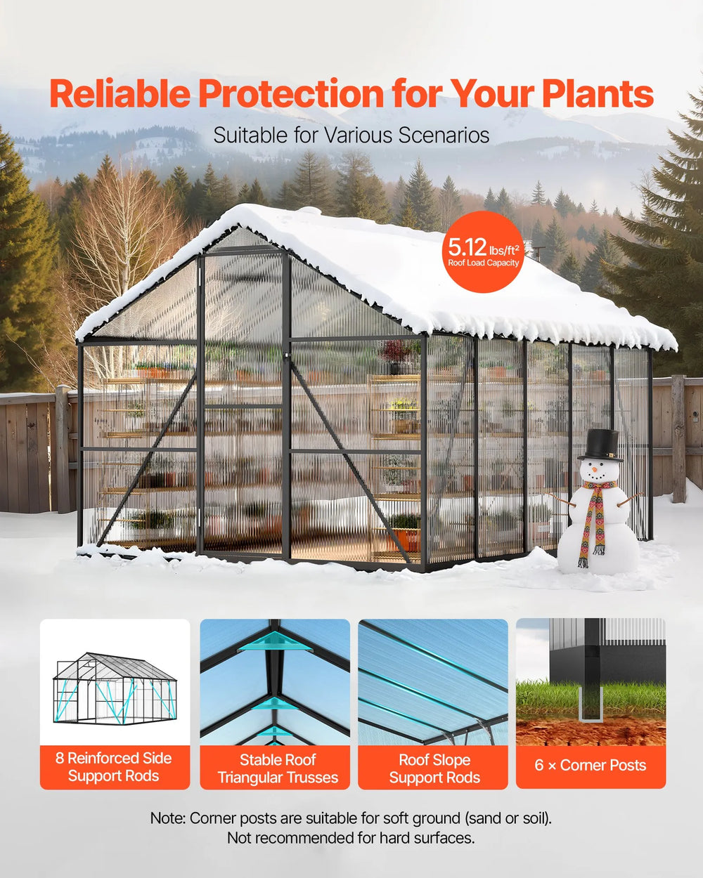 Vevor Greenhouse 8 x 10 Ft. Polycarbonate with Adjustable Vents Lockable Door New