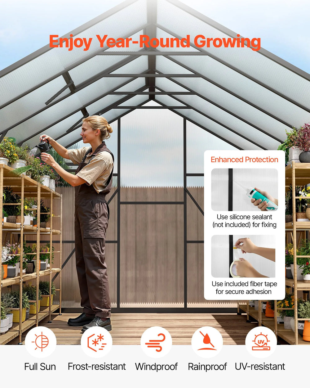 Vevor Greenhouse 8 x 10 Ft. Polycarbonate with Adjustable Vents Lockable Door New