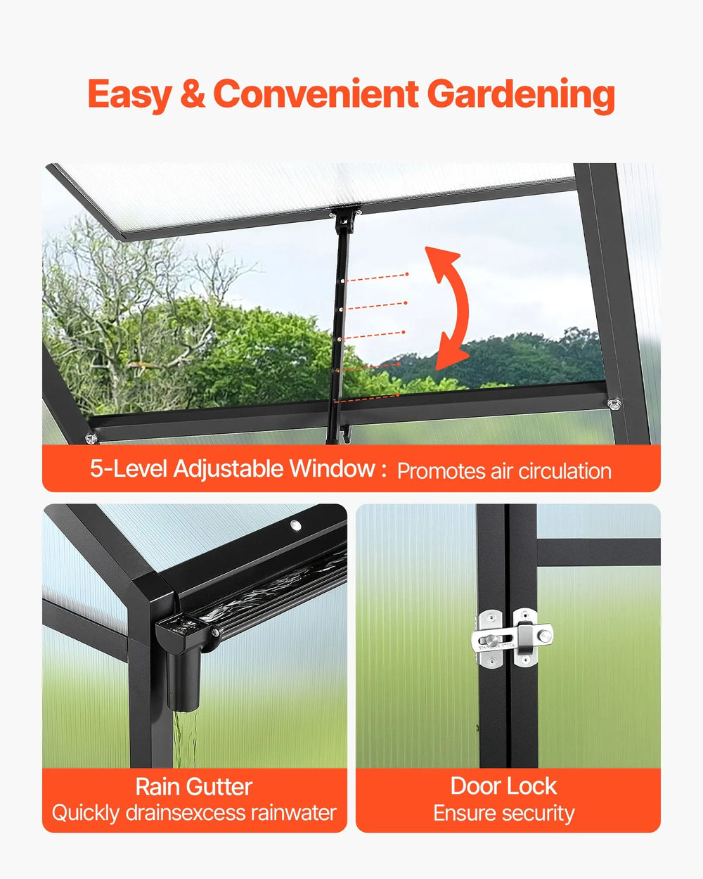 Vevor Greenhouse 8 x 10 Ft. Polycarbonate with Adjustable Vents Lockable Door New