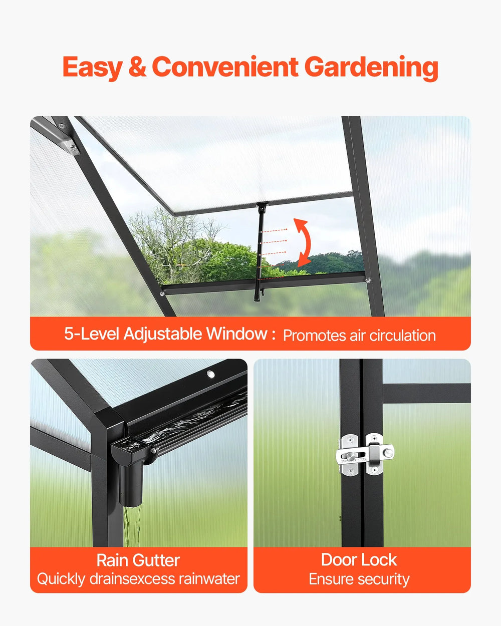 Vevor Greenhouse 8 x 12 Ft. Polycarbonate with Adjustable Vent Lockable Door New