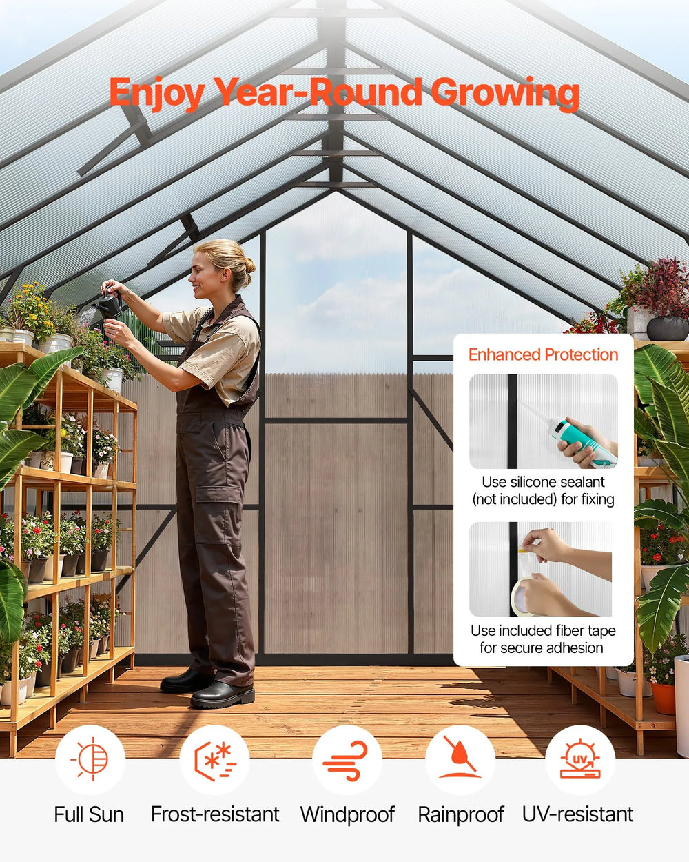 Vevor Greenhouse 8 x 14 Ft. Polycarbonate with Adjustable Vent Lockable Door New