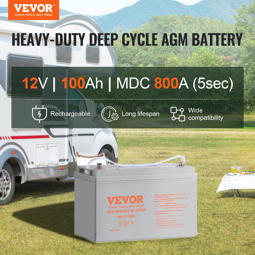 Vevor Deep Cycle AGM Battery 12V 100AH Rechargeable High Self-Discharge Rate 800A New