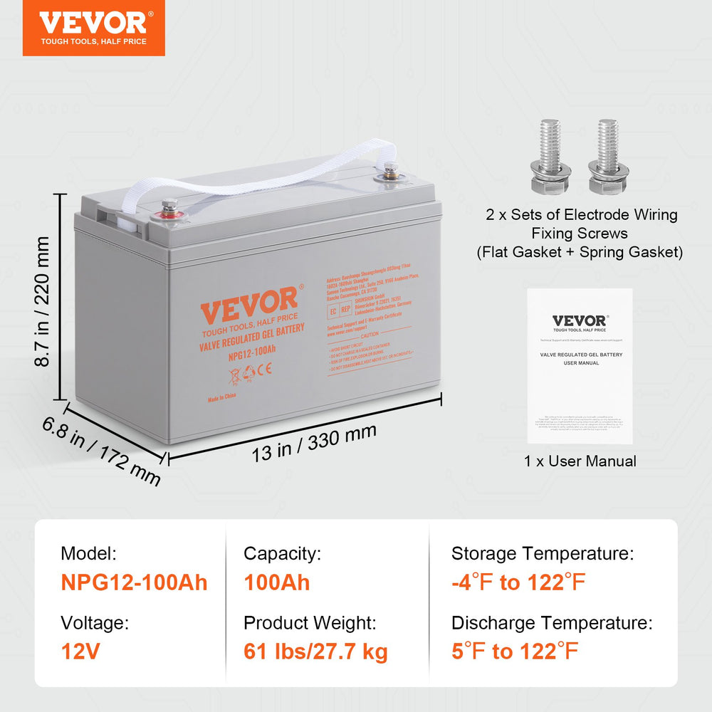 Vevor Deep Cycle AGM Battery 12V 100AH Rechargeable High Self-Discharge Rate 800A New