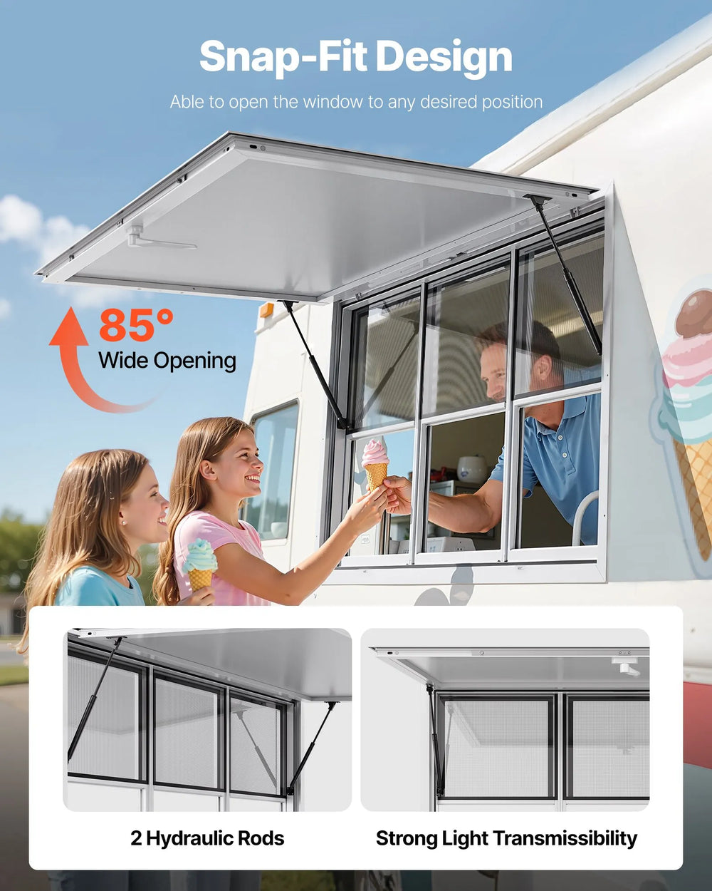 Vevor Concession Window 60" x 36" Aluminum Alloy with Sliding Panes and Awning Door New