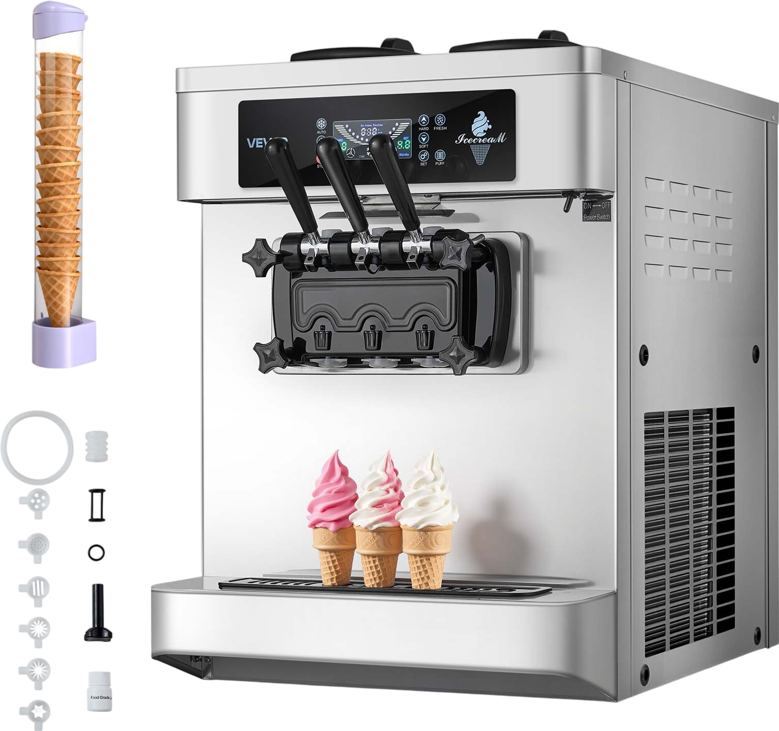 Vevor Commercial Ice Cream Machine 20-28 L/Hr 3-Flavor with Two 6L Hoppers New