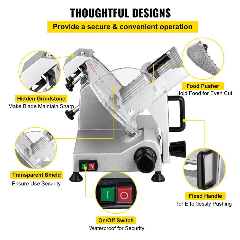 Vevor Commercial Food Slicer 8" Blade with Adjustable Thickness 200W New