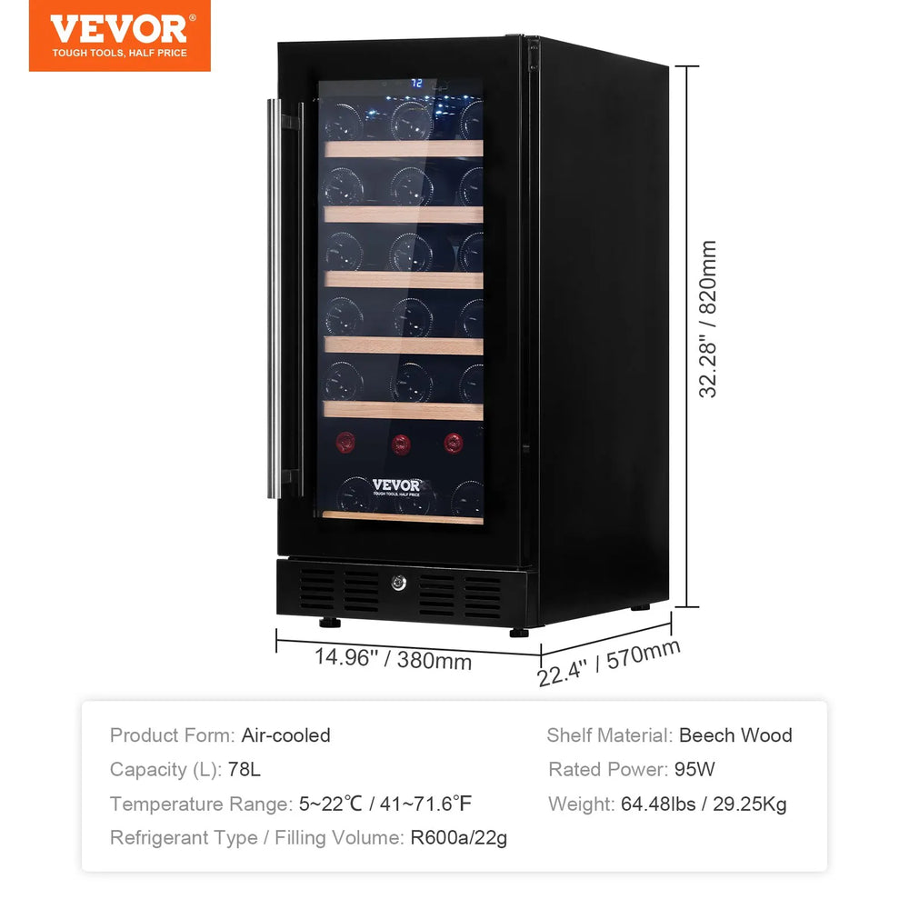 Vevor Wine Cooler 30-Bottle with Adjustable Shelves LED Light Temp Control New