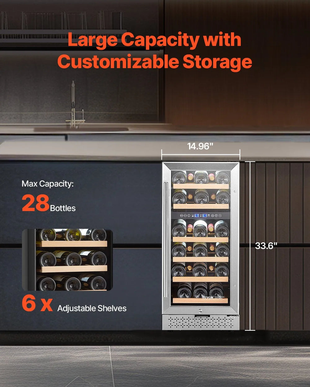 Vevor Dual Zone Wine Cooler 28-Bottle Freestanding Mini Fridge with Touch Temp Control New