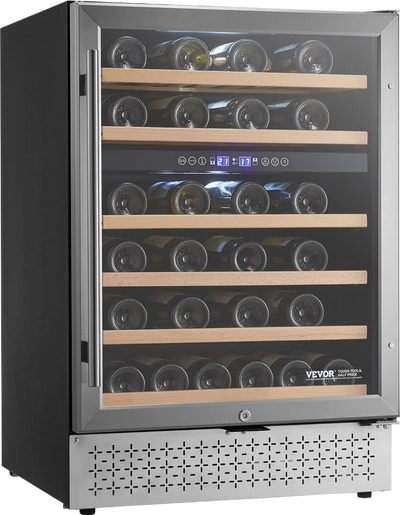Vevor Wine Refrigerator Dual Zone 46 Bottle Cooler with Glass Door Temp Control New