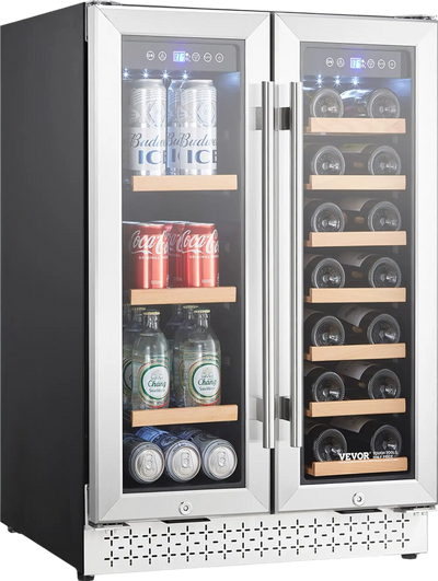 Vevor Wine and Beverage Refrigerator Dual Zone Cooler with Glass Doors New