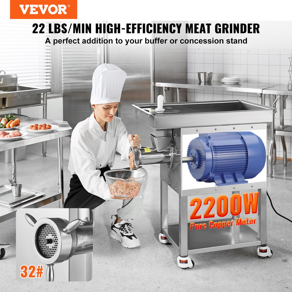 Vevor Commercial Meat Grinder 22 Lbs/Min High Efficiency with Sausage Stuffer 2200W New