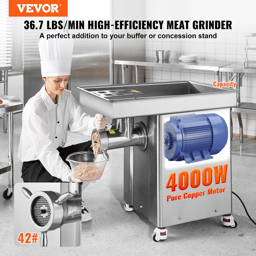 Vevor Commercial Meat Grinder 36.7 Lbs/Min High Efficiency with Sausage Stuffer 4000W New