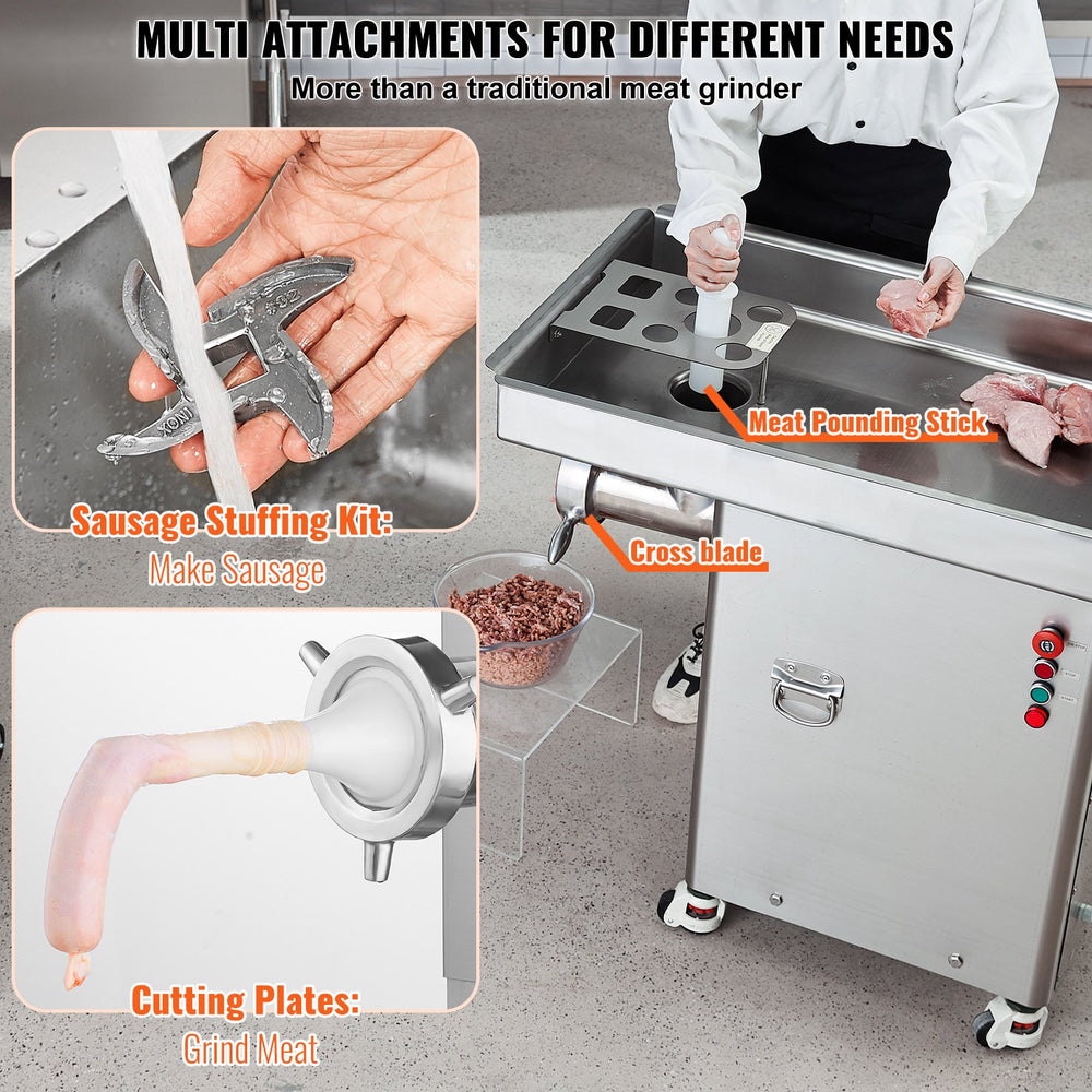 Vevor Commercial Meat Grinder 36.7 Lbs/Min High Efficiency with Sausage Stuffer 4000W New