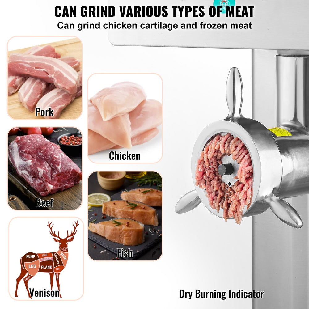Vevor Commercial Meat Grinder 36.7 Lbs/Min High Efficiency with Sausage Stuffer 4000W New