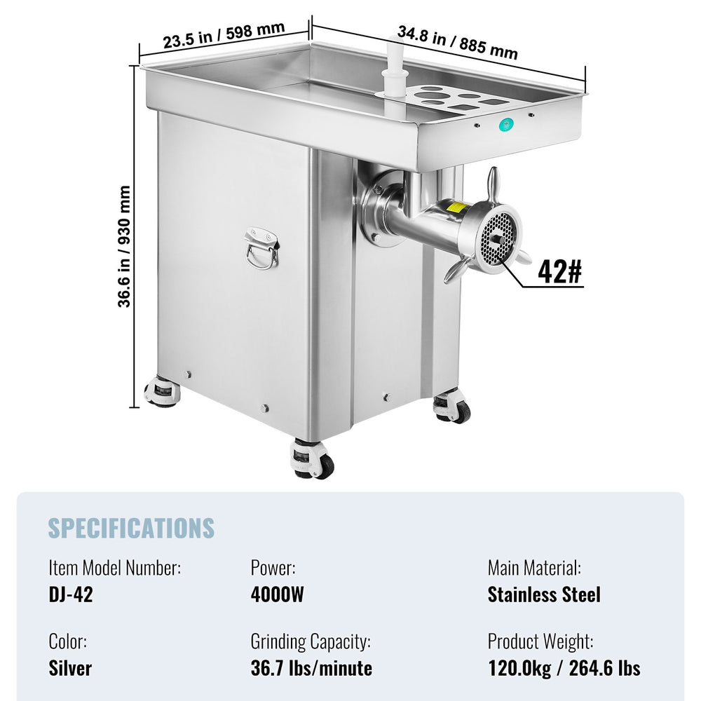 Vevor Commercial Meat Grinder 36.7 Lbs/Min High Efficiency with Sausage Stuffer 4000W New