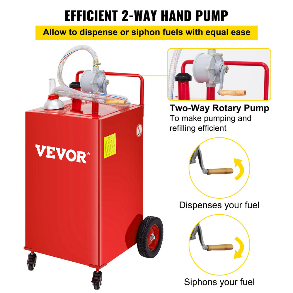 Vevor Fuel Caddy 30 Gallon Gas Storage Tank with Manual Transfer Pump New