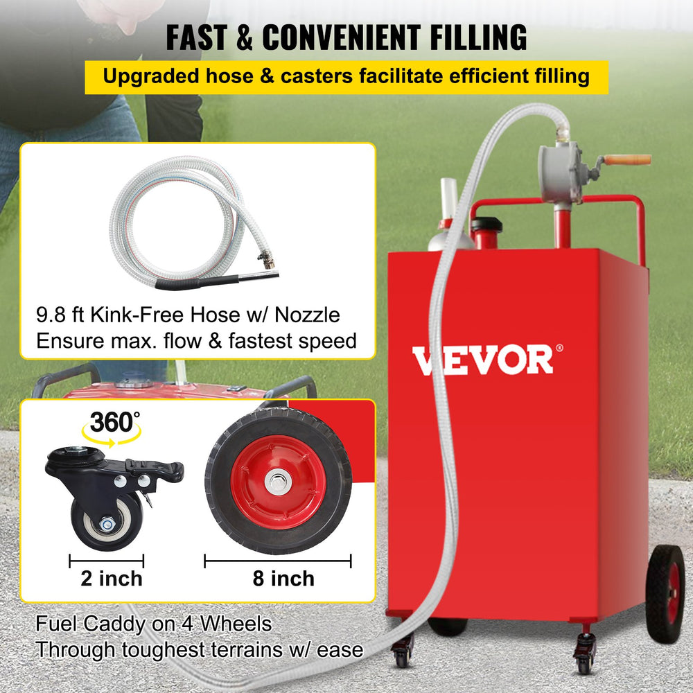 Vevor Fuel Caddy 30 Gallon Gas Storage Tank with Manual Transfer Pump New