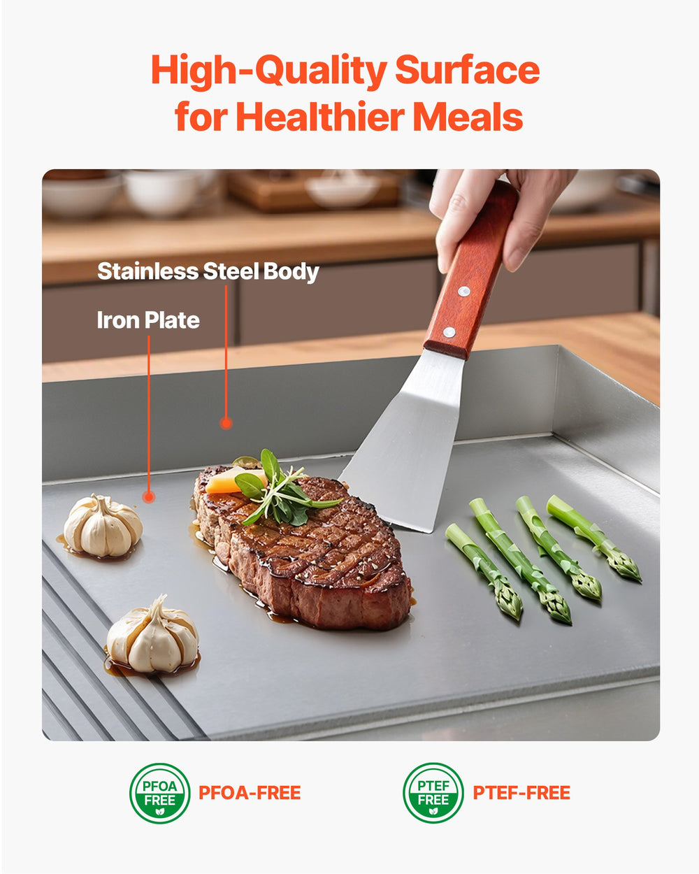 Vevor Electric Griddle 28.5 x 15.75 in. Grooved/Flat Top 122-570°F Adjustable Temp 2800W New