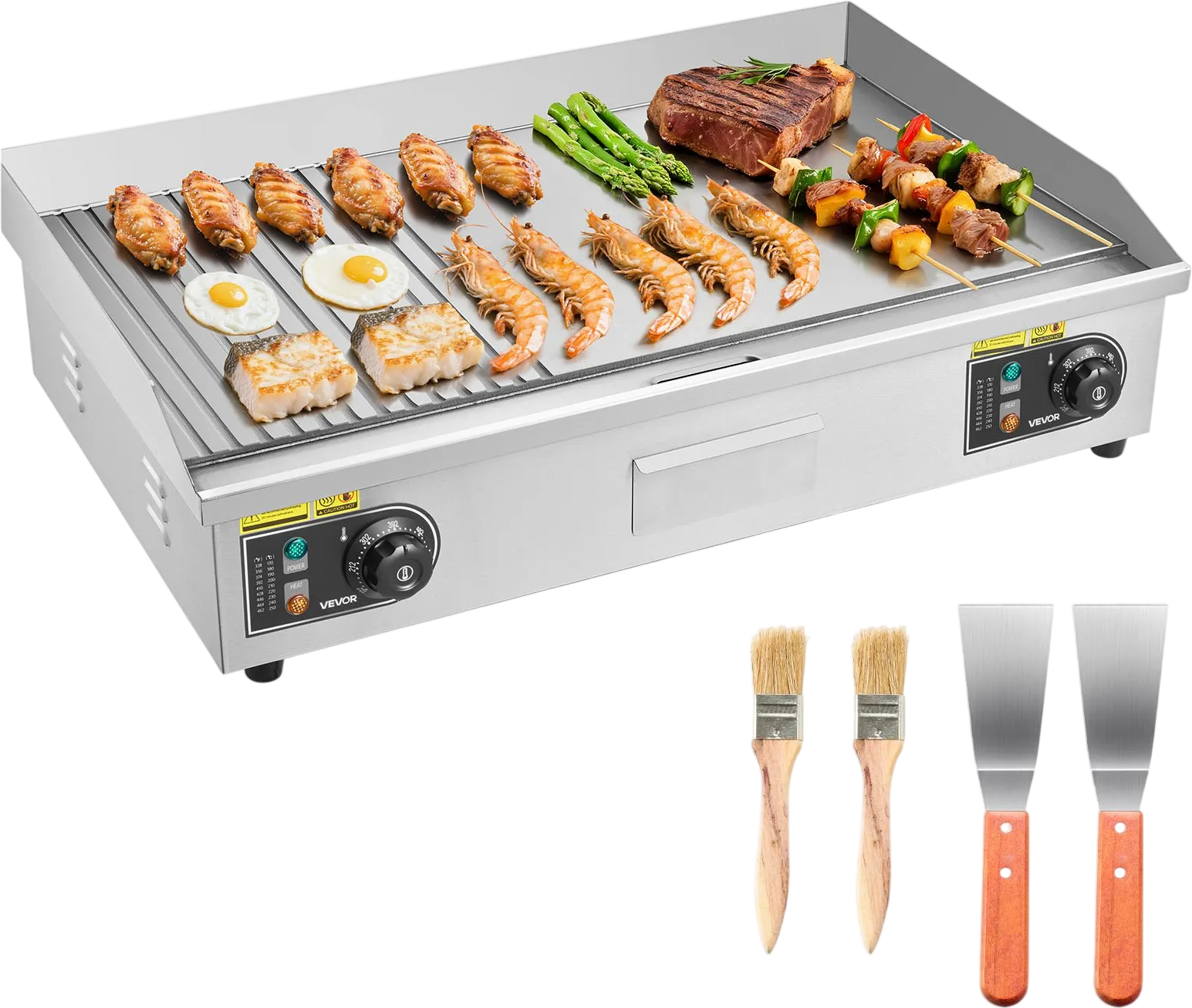 Vevor Electric Griddle 28.5 x 15.75 in. Grooved/Flat Top 122-570°F Adjustable Temp 2800W New