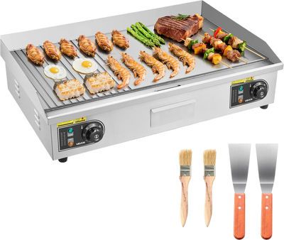 Vevor Electric Griddle 28.5 x 15.75 in. Grooved/Flat Top 122-570°F Adjustable Temp 2800W New