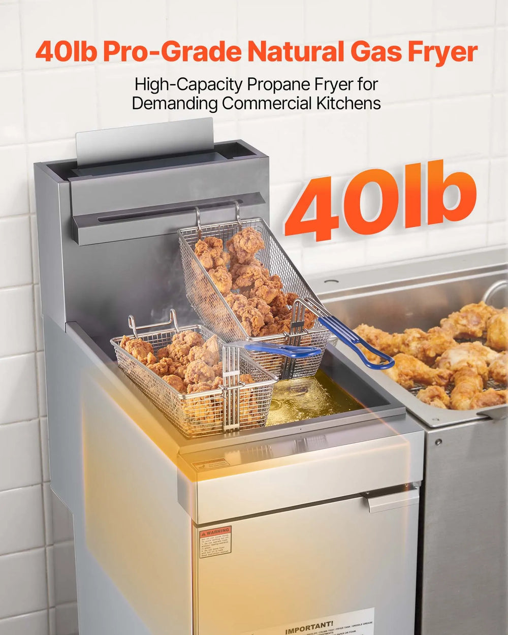 Vevor Commercial Deep Fryer 3-Burner 40 lbs Capacity Natural Gas with Dual Baskets New