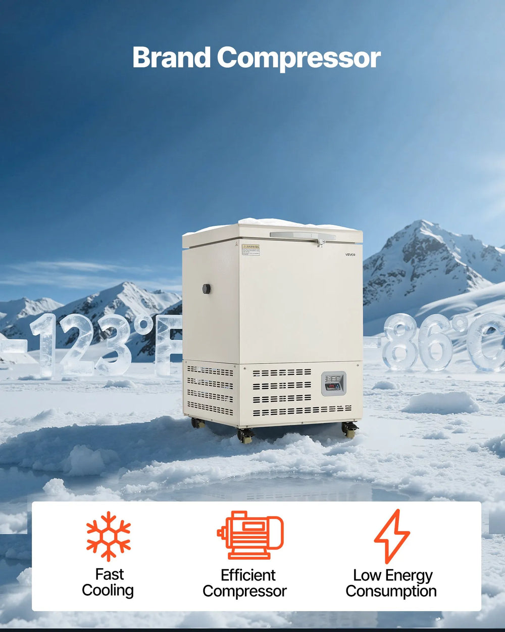 Vevor Lab Freezer 58L Ultra Low Temperature -40°F to -123°F Adjustable with Rollers New