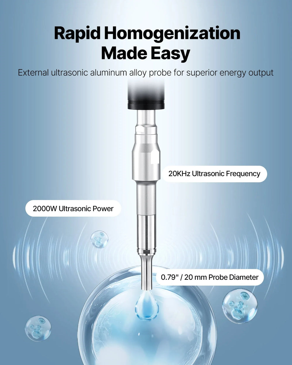 Vevor Ultrasonic Homogenizer Mixer with Timer Pulse Modes 20KHz Frequency 2000W New