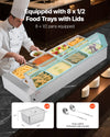 Vevor Electric Food Warmer Stainless Steel with Glass Cover 8 Pan 1700W New