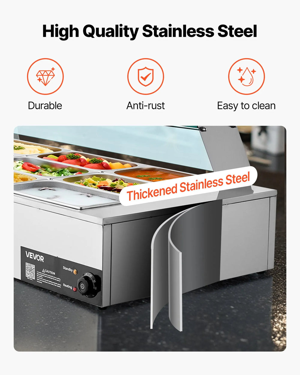Vevor Food Warmer 12-Pan Electric Steam Table 86-185°F Temp Control 1700W New