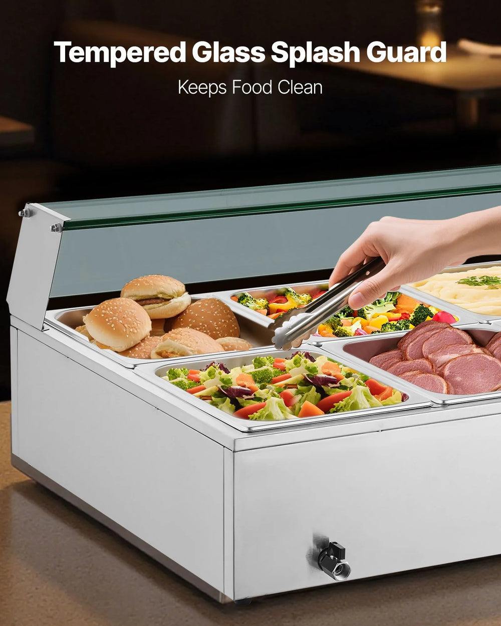 Vevor Food Warmer 10-Pan Electric Steam Table 86-185°F Temp Control 1700W New