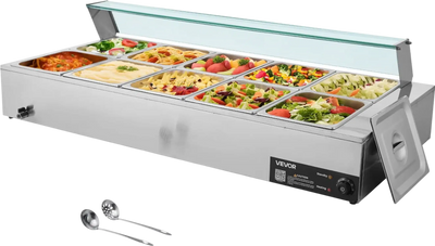 Vevor Food Warmer 10-Pan Electric Steam Table 86-185°F Temp Control 1700W New