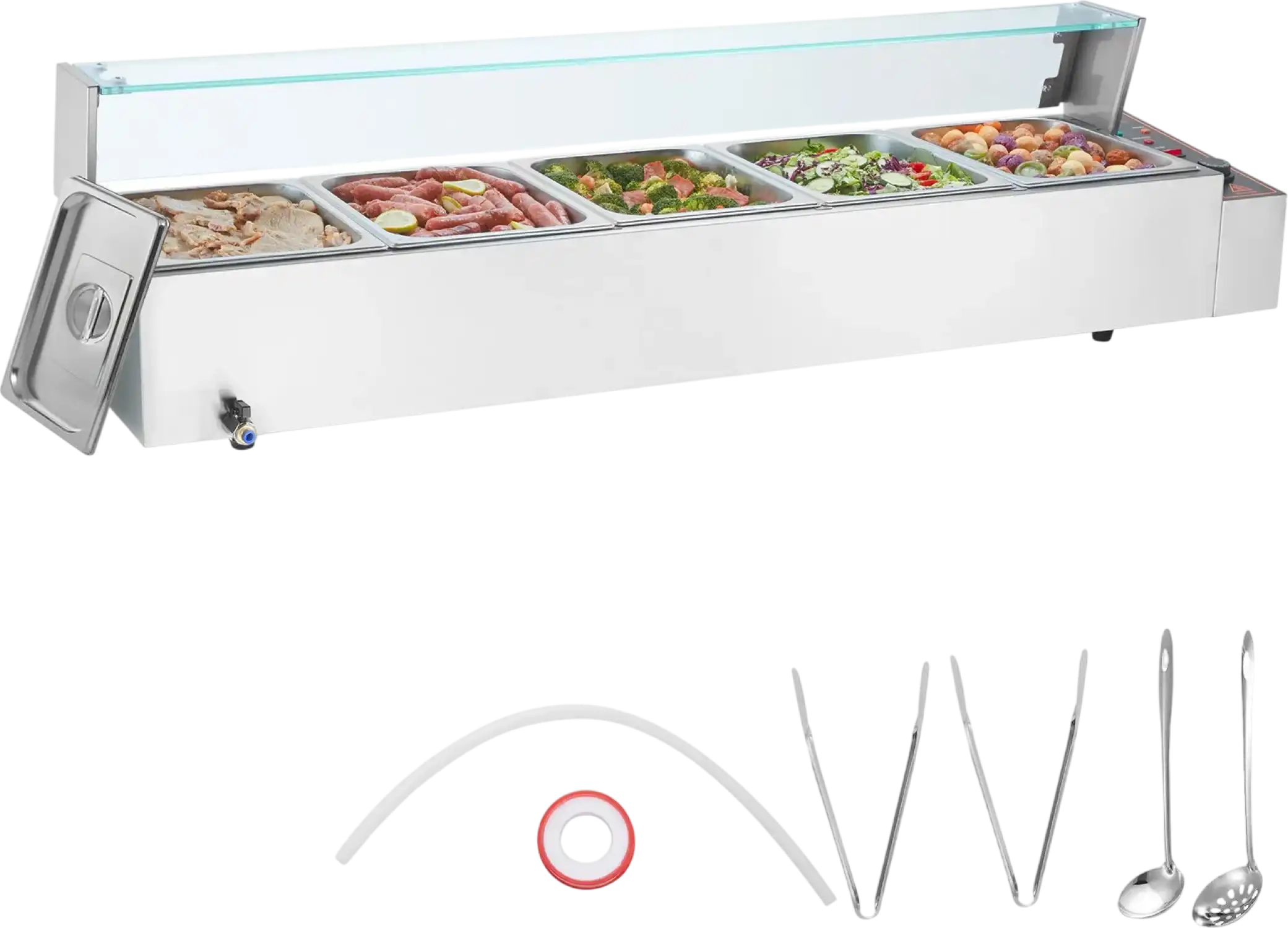 Vevor Commercial Electric Food Warmer 5 Pan 8 Qt Buffet with Glass Shield New