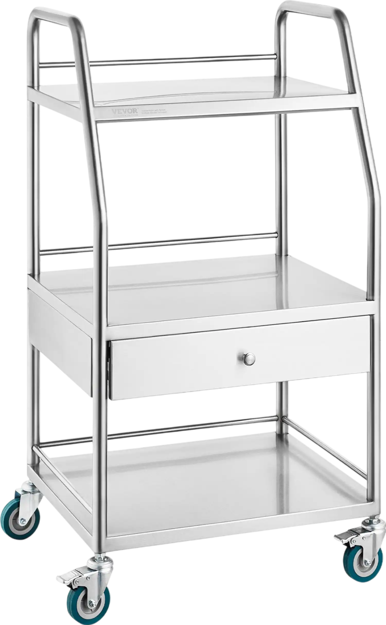 Vevor Lab Serving Cart 3-Tier Stainless Steel with Drawer and Lockable Wheels New