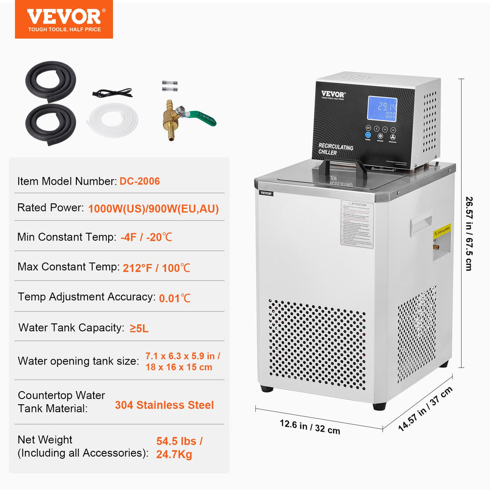 Vevor Laboratory Recirculating Chiller 6L Dual Circulation System -4°F to 212°F New
