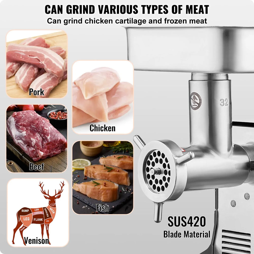 Vevor Electric Meat Grinder 21 Lbs/Min 1100W Stainless Steel Sausage Stuffer New