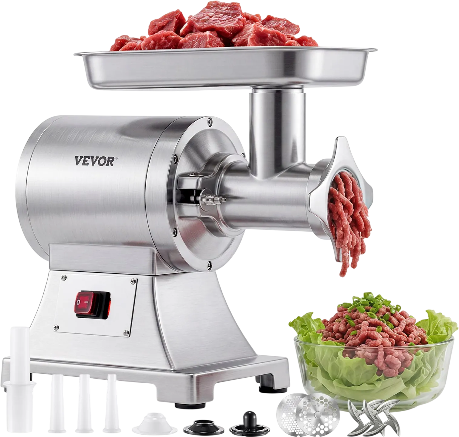 Vevor Commercial Meat Grinder 9.2 lbs/min with 2 Grind Plates 3 Stuffing Tubes 750W New
