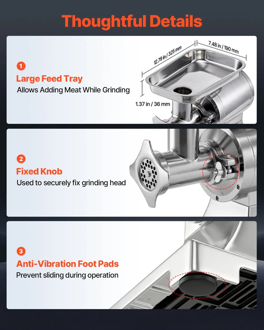 Vevor Commercial Meat Grinder 9.2 lbs/min with 2 Grind Plates 3 Stuffing Tubes 750W New