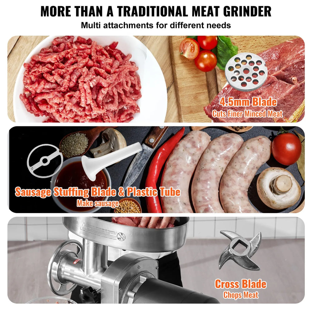 Vevor Commercial Electric Meat Grinder 6 Lbs/Min 350W Stainless Steel Sausage Stuffer New