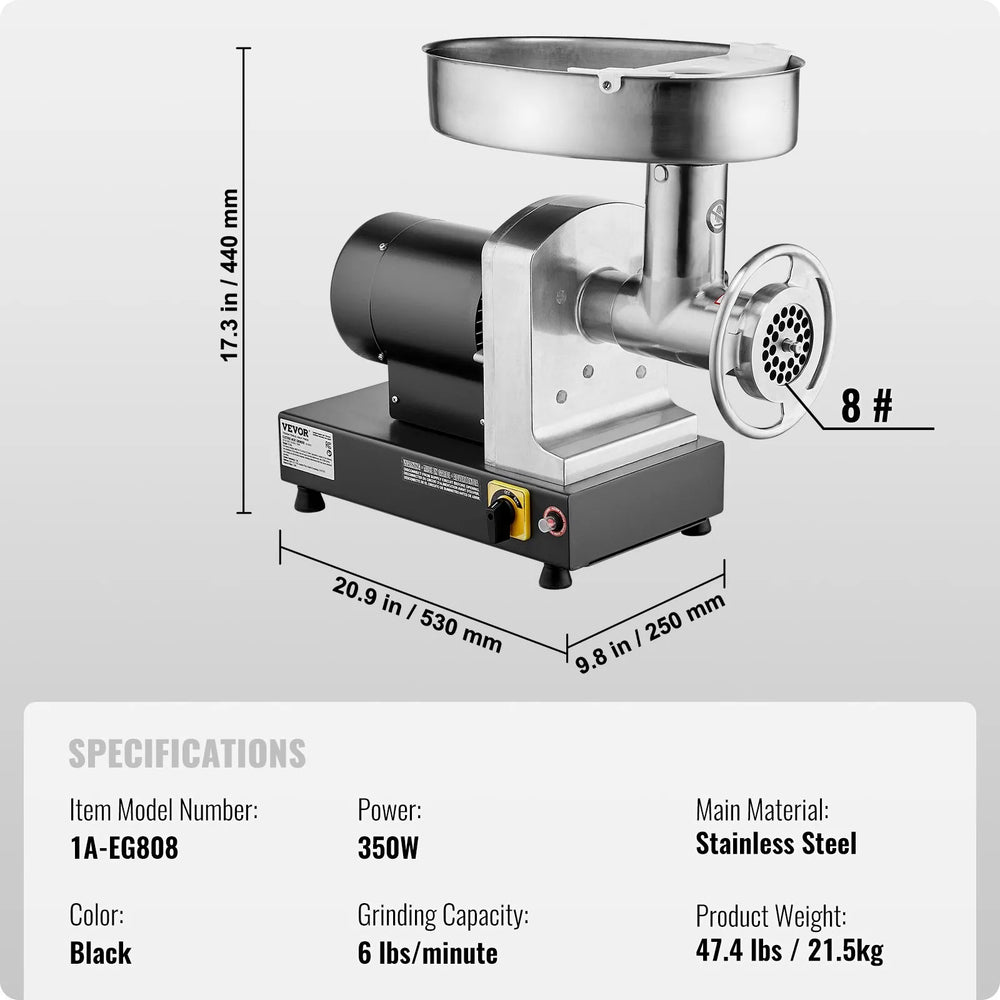 Vevor Commercial Electric Meat Grinder 6 Lbs/Min 350W Stainless Steel Sausage Stuffer New